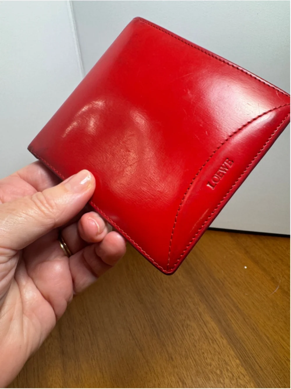 Loewe Red Patent Leather Bifold Small Wallet